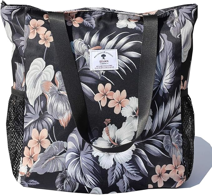 ESVAN Original Floral Water Resistant Large Tote Bag Shoulder Bag for Gym Beach Travel Daily Bags Upgraded