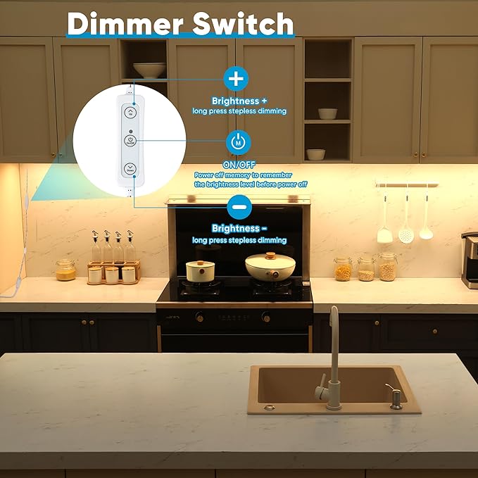 Litever Under Cabinet Lighting Set Plug in, 3 pcs 12 Inches LED Light Bars. Super Bright Dimmable Linkable for Kitchen Undercabinet Counter Top Shelf Pantry Closet Display Lighting. Warm White 3000K