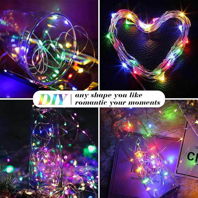 ZGWJ 50 Pack Fairy Lights Battery Operated, 7ft 20 Mini LED Fairy String Lights Silver Wire 3 Modes for DIY, Parties, Wedding, Bedroom, Halloween Christmas Decoration Multicolor