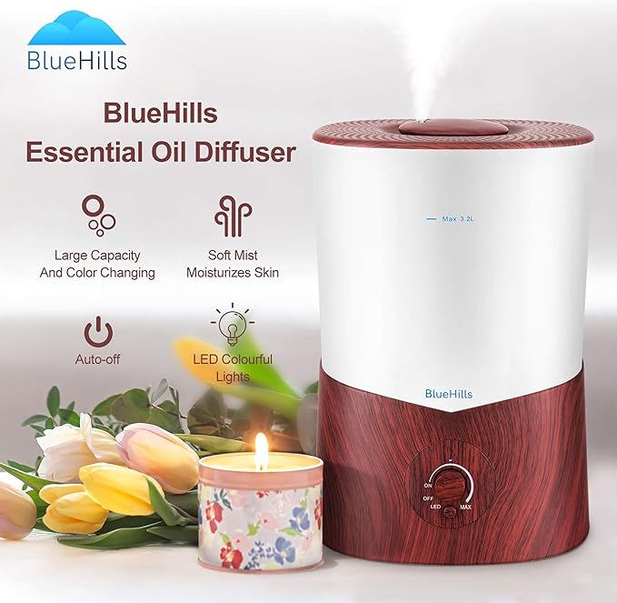 BlueHills Premium Set of Three Large 2500 ML, 2000 ML, and 3000 ML XL Essential Oil Diffusers Humidifier Combo for Large Room Home with Décor LED Lights Great Gift – Wood Grain and Dark Wood Grain