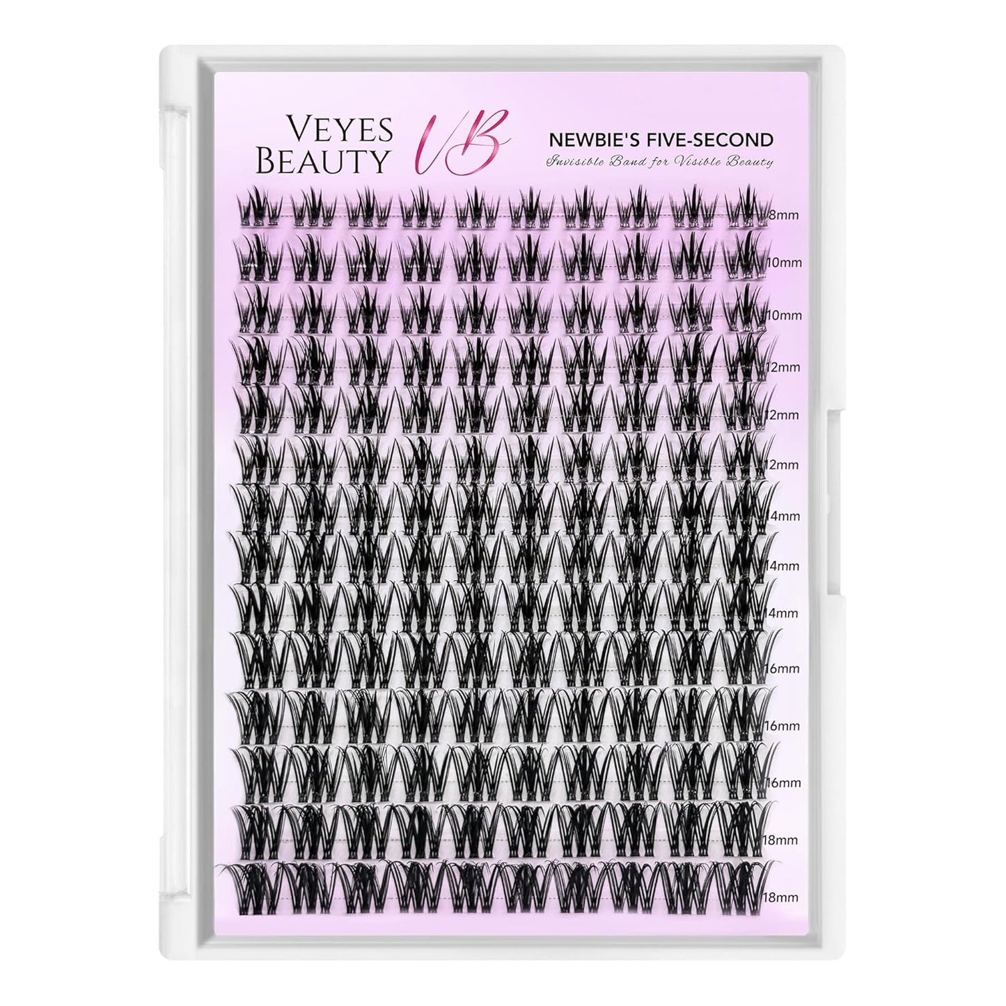 VEYESBEAUTY Lash Clusters Kit Eyelash Extensions Thin & Invisible Band Individual False Eyelashes Newbie's Five-Second Series Wispy Lash Tray for Self-application, Camellia Lashes 8-18mm Mixed Length