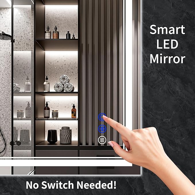55"x36" LED Bathroom Mirror with Anti-Fog, Stepless Dimmable Lights, 3 Color Modes, Shatter-Proof Tempered Glass,Waterproof Design