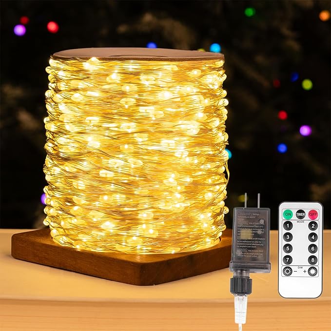 Fairy Lights Plug in,66FT 200LEDs Waterproof Led String Lights,8 Modes Remote Twinkle Light for Outdoor Indoor Christmas Wedding Birthday Garden Party Decorations,Silver Wire,Warm White