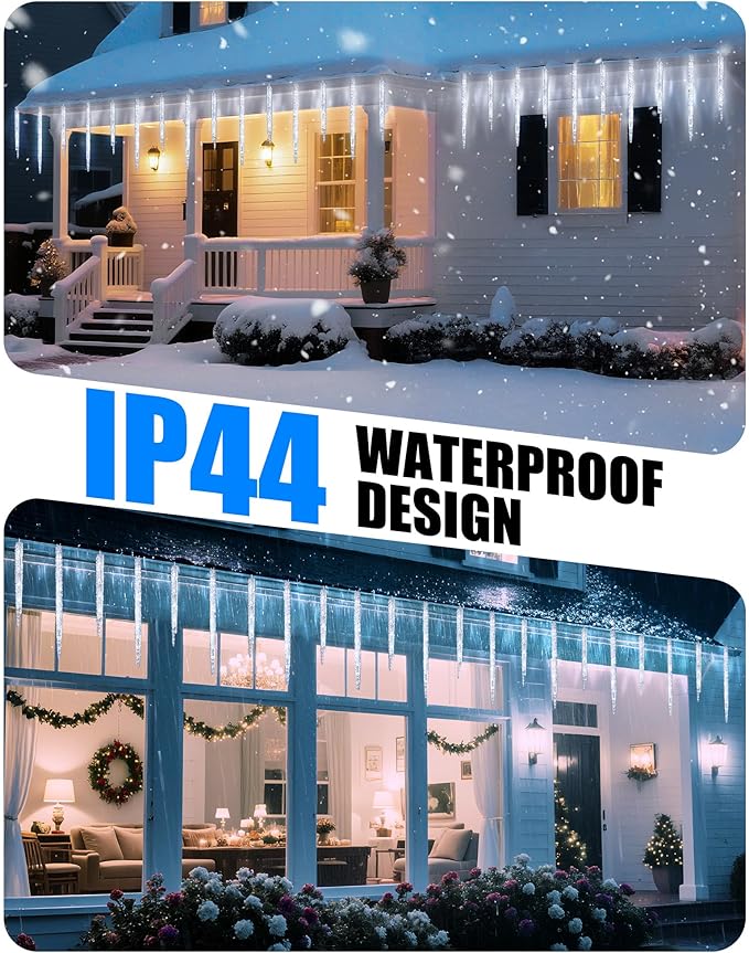 Minetom Icicle Lights Outdoor with Clips, 20ft 100 LED 20 Tubes Twinkling White Christmas String Lights, Connectable Waterproof Hanging Icicle String Light Plug in for Eave Holiday Outdoor