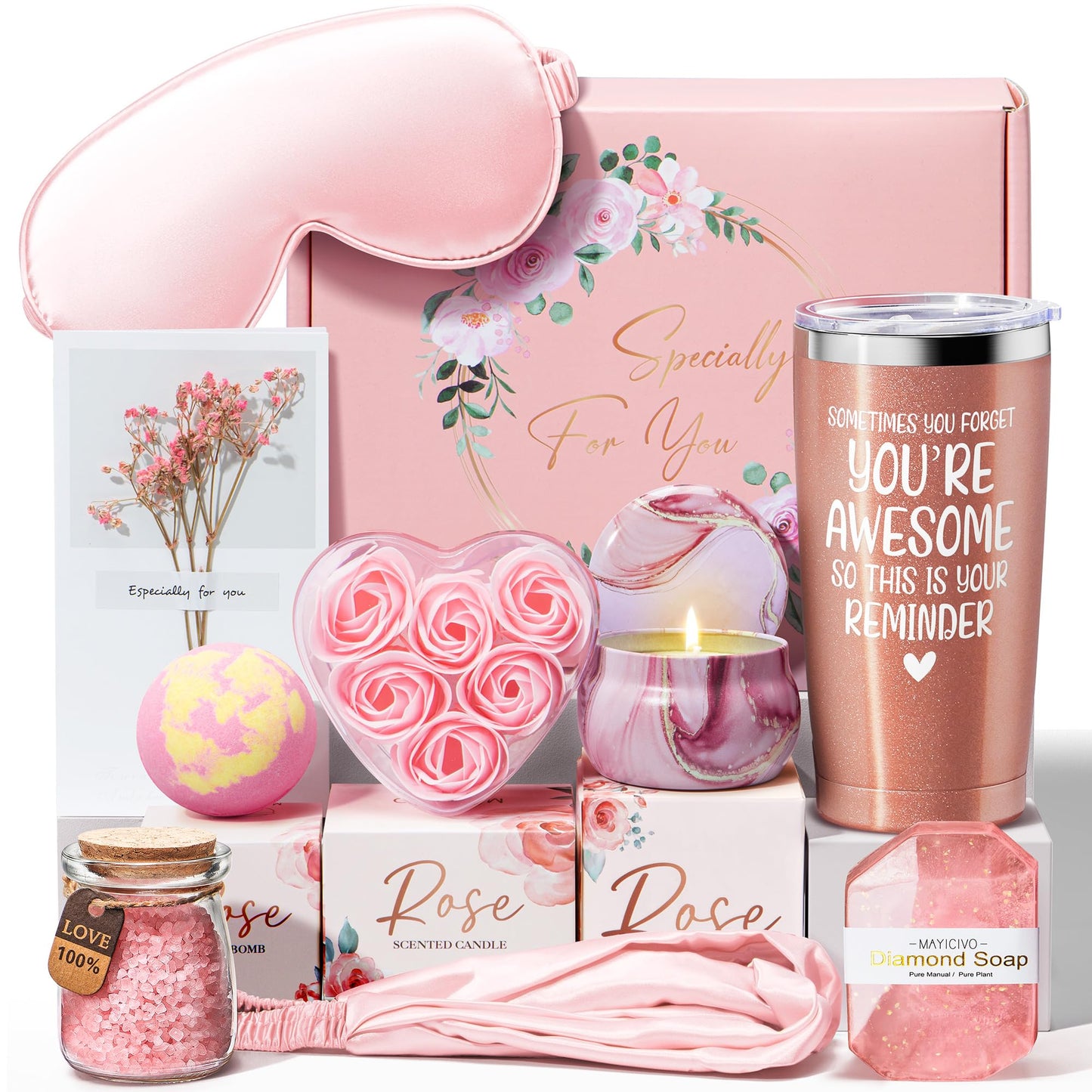 Birthday Gifts for Women Friendship, Rose Relaxing Spa Gifts Basket for Women Self Care Gifts Thank You Gifts Bath Set Mothers Day Gifts for Mom Her Sister Friend Wife Grandma Teacher Nurse Graduation