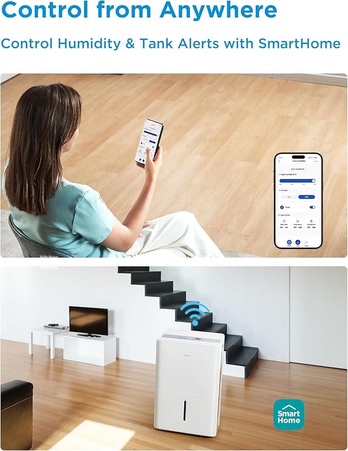 Midea 4,500 Sq. Ft.Dehumidifier for Basement, With Reusable Air Filter 50 Pint - Ideal For Basements, Large & Medium Sized Rooms, And Bathrooms (White)