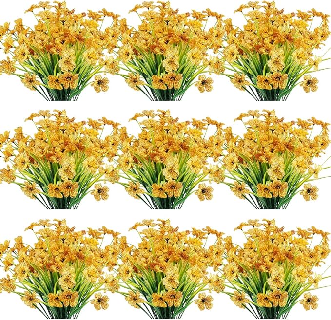 30 Bundles Artificial Flowers Outdoor UV Resistant Fake Flowers No Fade Faux Plastic Plants Garden Porch Window Box Decorating (Yellow)
