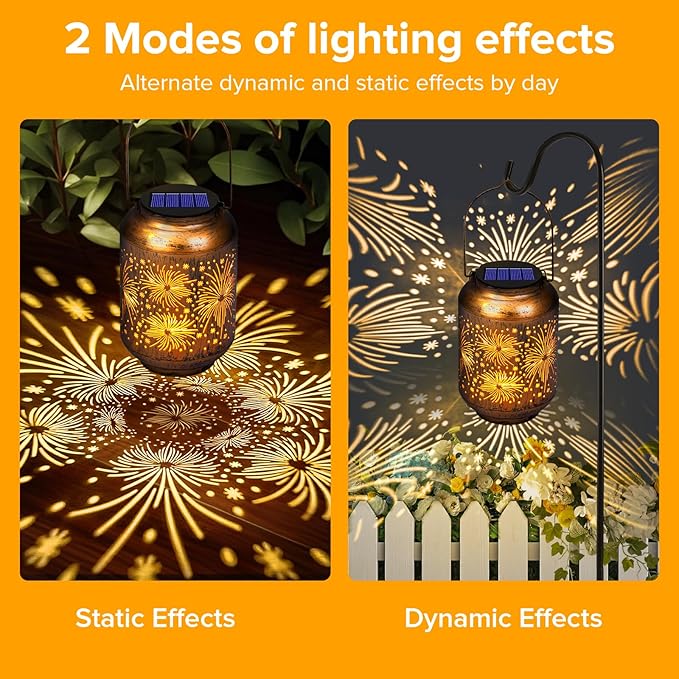 Solar Lanterns Outdoor Waterproof - Hummingbird Solar Lights for Garden, Hanging Metal Lantern Decor for Patio, Yard - Christmas Mothers Day Gifts for Women, Mom, Grandma (Fireworks, 1)