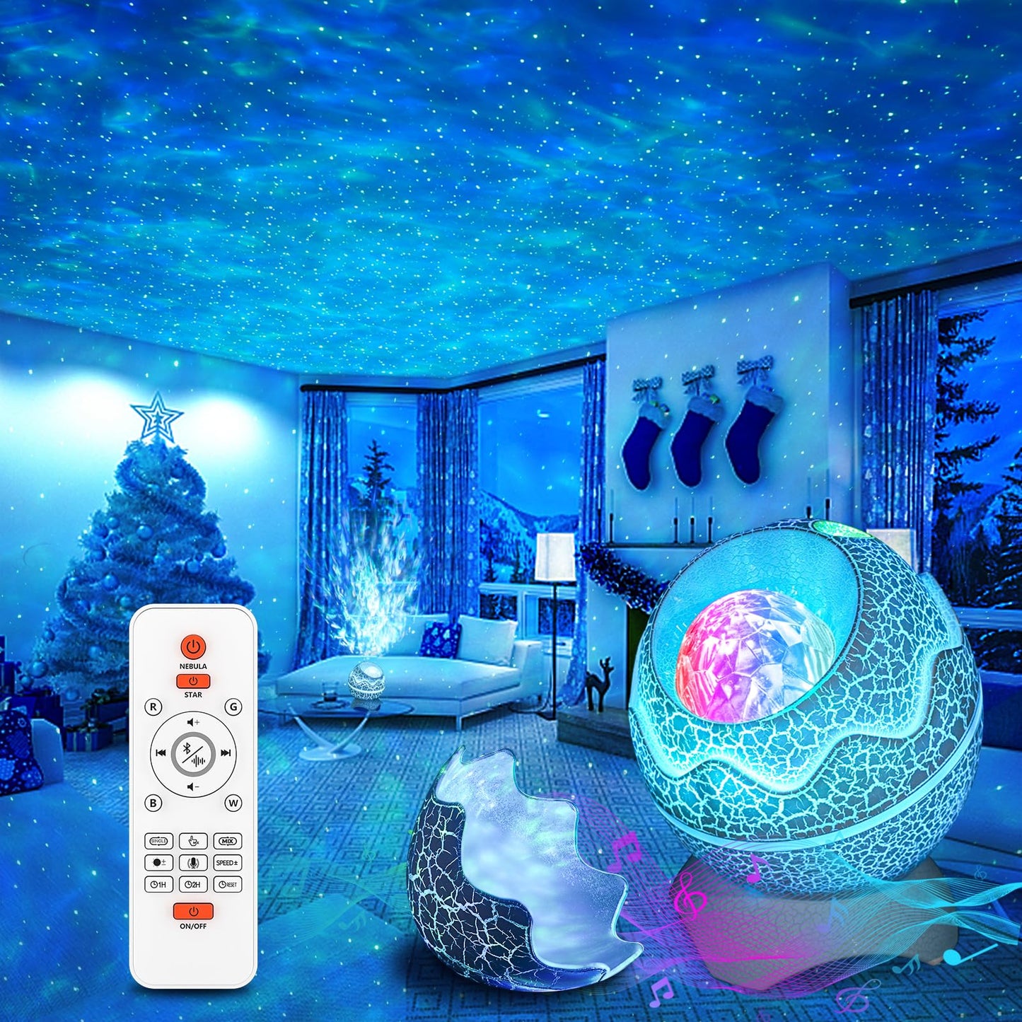 Rossetta Star Projector, Galaxy Projector LED Lights for Bedroom, Remote Control & White Noise Bluetooth Speaker, Night Light for Kids Room, Adults Home Theater, Christmas, Party, Bedroom Decor