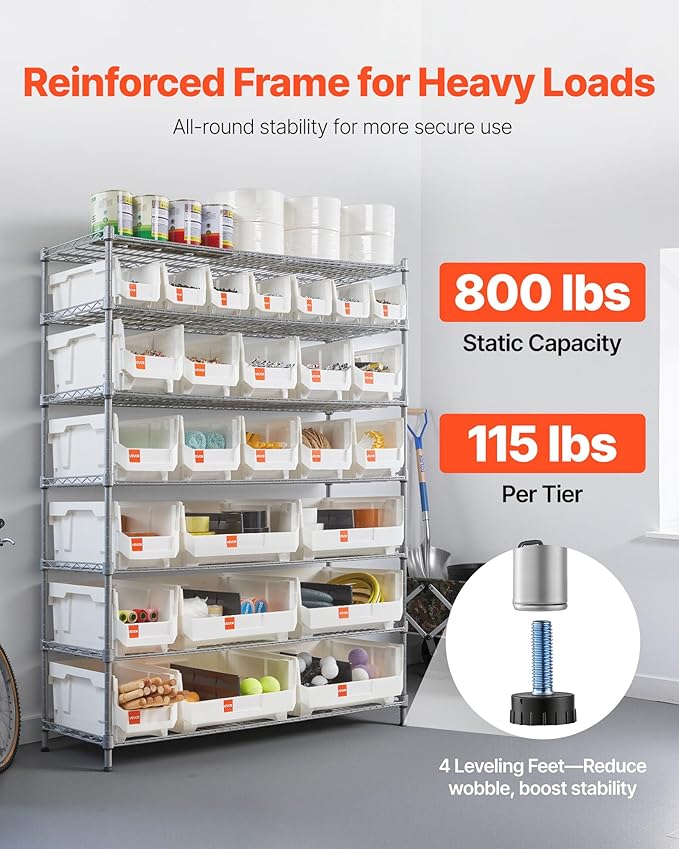 VEVOR 7-Tier Rolling Bin Storage Rack, 26 Organizer Bins, Bin Rack Storage Steel Wire Shelving System with Wheels, Mobile Tool Organizer for Garage, Warehouse, Office, Restaurant, Kitchen, Classroom