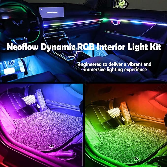 Neoflow Dynamic RGB Interior Light Kit,Neoflow LED Light,6 Light Strips Kit,Access Over 16 Million Colors and 213 Dynamic Modes,Adjustable Brightness,for Cars,Trucks,Suv (Kit+4*Synced Footwell Lights)