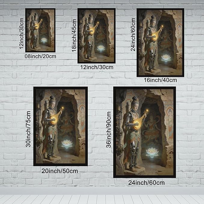 Framed Steampunk Mechanical Fairy Wall Art - Cultural Retro-Futuristic Poster for Home Office Bedroom Decor 16x24in