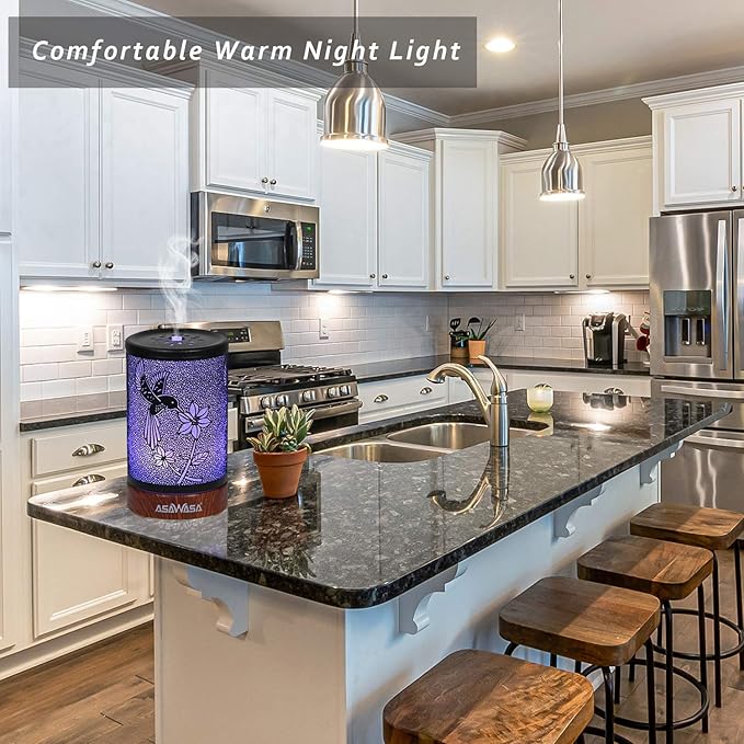 Diffusers for Essential Oils,ASAWASA Essential Oil Diffuser with Waterless Auto Shut-Off, Metal Art Aromatherapy Humidifier with Multi Color Changed Night Light,Ideal for Home Spa Yoga(Bird)