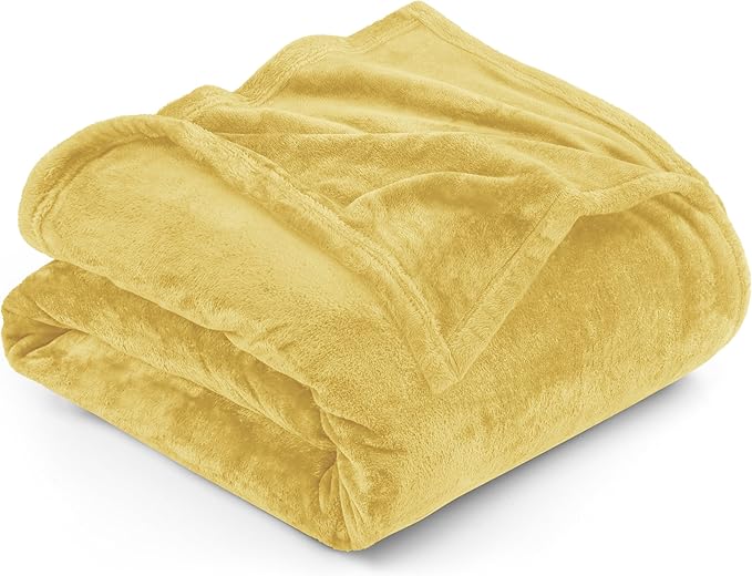 Utopia Bedding Fleece Blanket King Size Yellow 300GSM Luxury Fuzzy Soft Anti-Static Microfiber Bed Blanket (90x102 Inch)