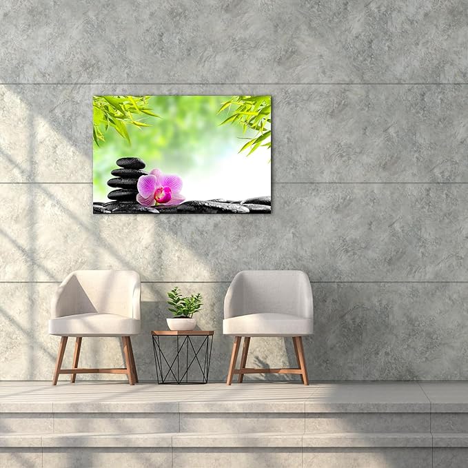 GUTTATY Zen Wall Art Decor, Modern Bathroom Zen Decor Wall Art, Canvas Wall Art for SPA Zen Room Decor, Green Bamboo Leaves and Pebble Relaxing Zen Art Prints for Office & SPA Wall Decor 18x24 Inches