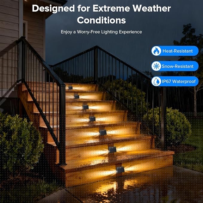 2 Pack Motion Sensor Solar Step Lights, Ip67 Waterproof Outdoor Stair Light,Warm White/Rgb Colors & Double-Sided Lighting,Outside Decor Light for Deck,Porch,Railing,Fence,Walkway, Yard,Wall,Patio.