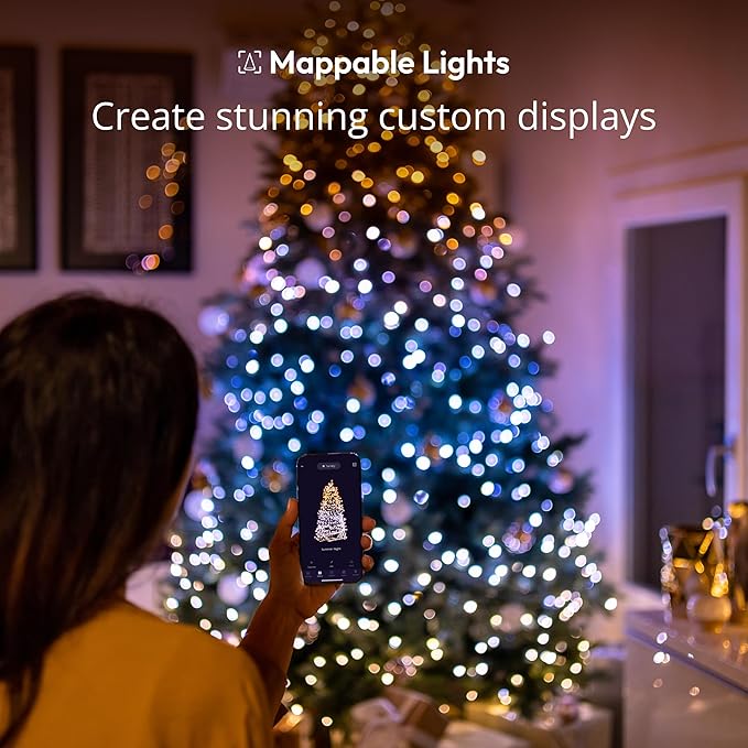 Twinkly Strings 250 White LED, LED Light String for Outdoor and Indoor, White Christmas Lights from Warm to Cool, Mappable LEDs, Compatible with Alexa, Google Home, IP44, App Control, Black Wire, 65ft