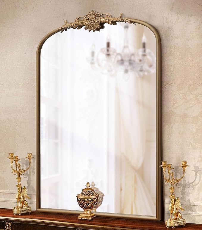 Besdomus Antique Gold Arched Mirror: 24"x36" Large Arch Gold Vintage Wall Mounted Mirror - Traditional Ornate Home Decor for Entryway/Fireplace/Bathroom/Bedroom - Idea for Fashion-Conscious