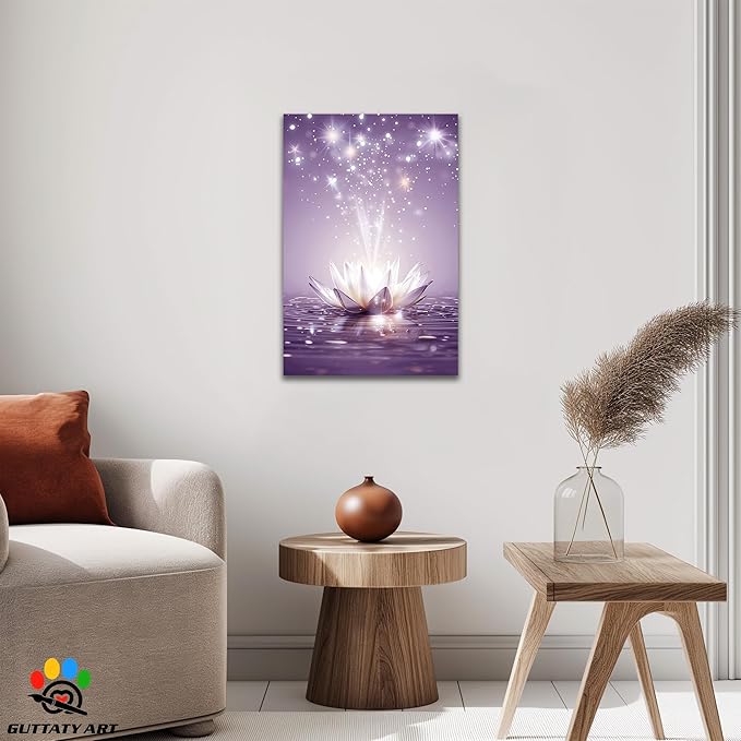 Zen Canvas Wall Art, White Lotus Flower Bloom in Water Picture, Zen Blue Flower Painting, Modern Framed Spiritual Home Artwork for Yoga Spa Meditation Spiritual Room Living Room Office 12x18 inch
