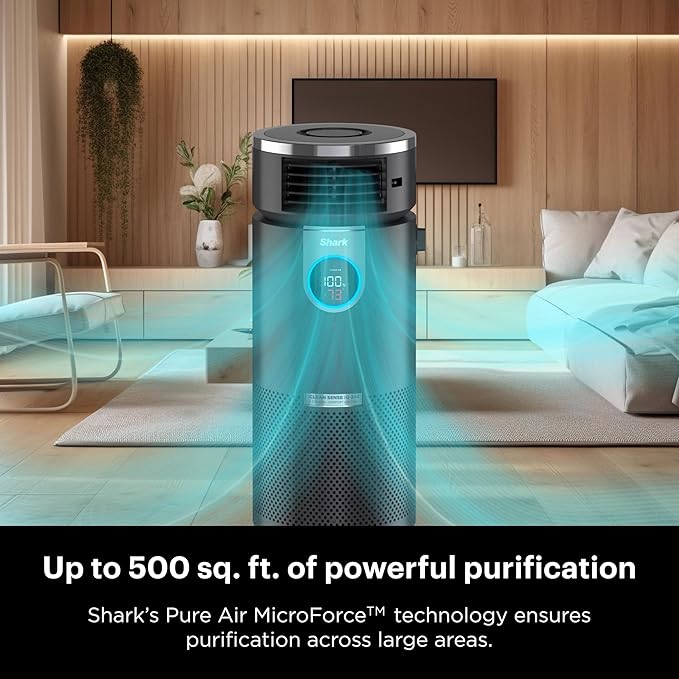 Shark HC451 3-in-1 Clean Sense Air Purifier, Heater & Fan, HEPA Filter, 500 Sq Ft, Oscillating, Small Room, Bedroom, Office, Captures 99.98% of Particles for Clean Air, Dust, Smoke & Allergens, Black