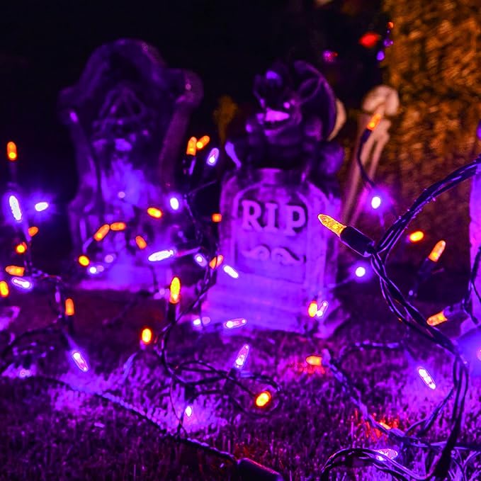 Dazzle Bright Purper and Orange Halloween Lights, 40FT 200 Count Mini String Lights, Waterproof Halloween Decorations for Outdoor Indoor Patio Home Party Garden Yard Decor