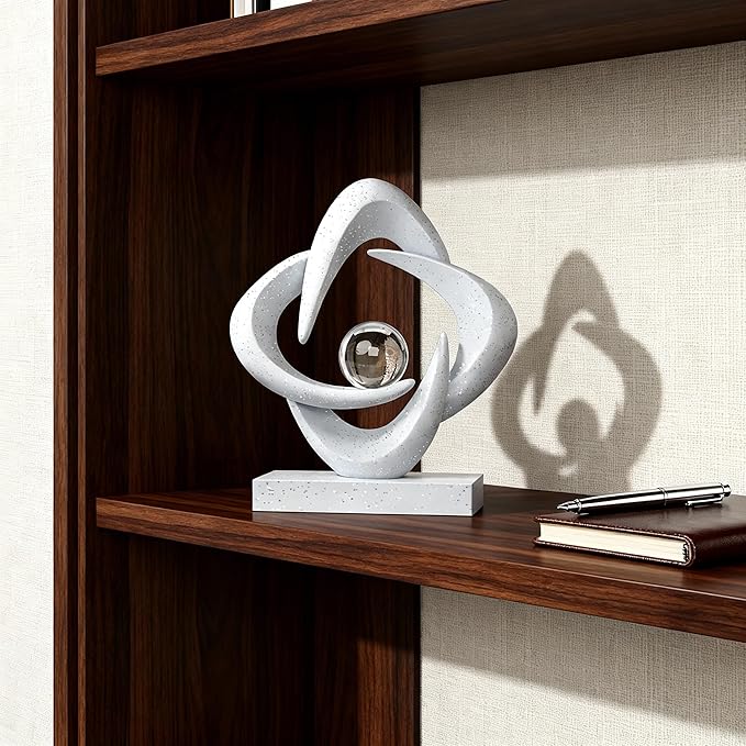 Abstract Art Sculpture, Resin Gold Decorative Statue, Modern White Ornaments for Living Room, Decorativas Modernas for Coffee Table/Entryway/Office Collectibles (Sandstone)