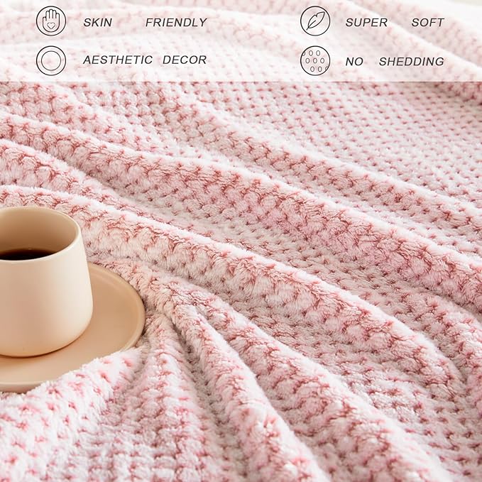 Exclusivo Mezcla Fleece Throw Blanket Extra Large, Super Soft and Warm Blankets for Couch, Sofa and Bed Waffle Textured, Cozy, Fuzzy and Lightweight (Mixed Dusty Pink, 50x70 Inches)