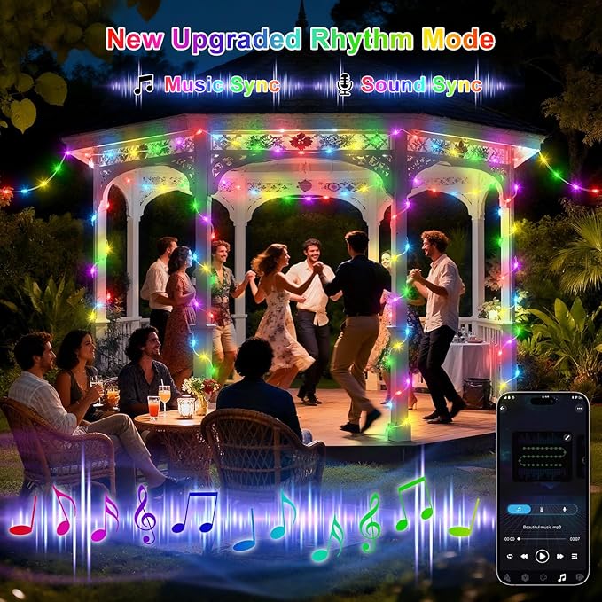 OMIKA Fairy Lights Plug in, 66FT 200 LED Smart String Lights Plug in with Remote & APP Controlled, Warm White + RGB Music Sync Timer Indoor String Lights, for Room Bedroom Classroom Holiday Decor