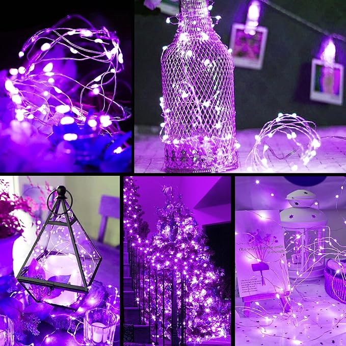 ZGWJ LED Fairy Lights Battery Operated, 8 Pack Purple Twinkle String Lights 20 LED 7ft 3 Lighting Modes Waterproof for Bedroom Decor, Halloween, Christmas, Party Indoor and Outdoor Decoration
