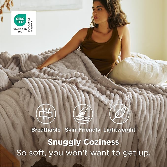 Bedsure GentleSoft Blankets Queen Size for Bed - Cozy Soft Blankets for Women, Cute Large Fleece Throws for Girls, Linen, 90x90 Inches