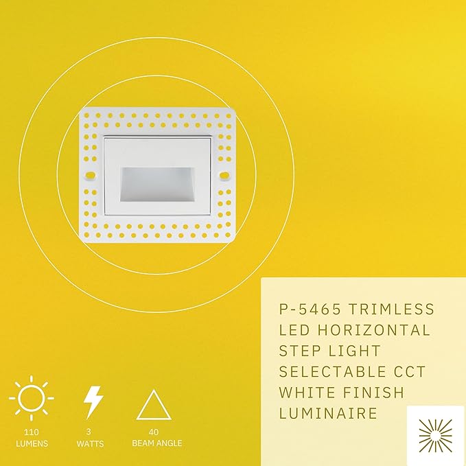 3W Trimless Horizontal Step Lights, White Finish, 120V Dimmable LED Stair Lights Indoor and Outdoor,110 Lumens, CRI 90+,IC Rated, ETL Listed, 5CCT Selectable 2700K|3000K|3500K|4100K|5000K