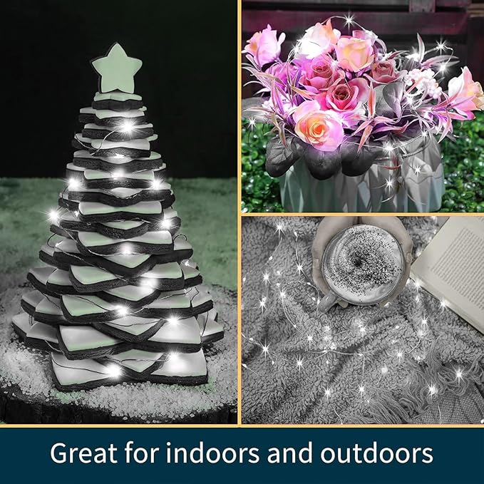 LAMPHOME 100 LED White Fairy Lights Battery Operated, Mini Battery Powered Copper Wire Starry String Lights,Light Length 32.5Ft, Multi Functions & Timer, with Remote Indoor/Outdoor use