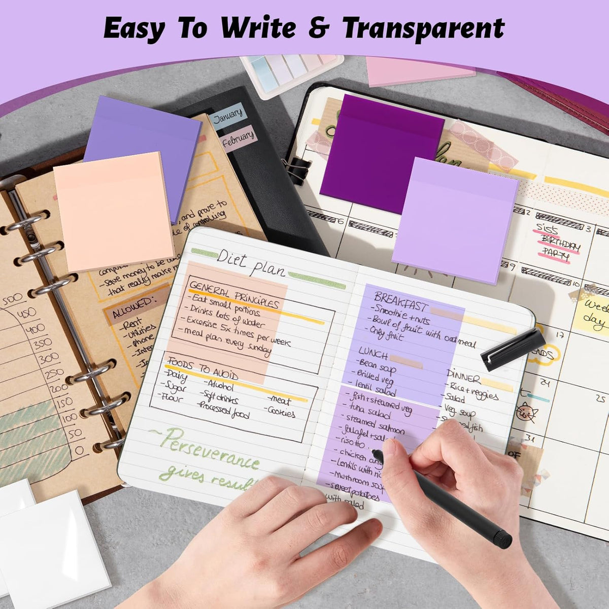 ‎SYMDROMIA Transparent Sticky Notes, 3"x3" Clear Post Translucent Sticky Notes with See Through Self-Adhesive Sticky Pads for Office School College Supplies, 800 Sheets Lavender Purple