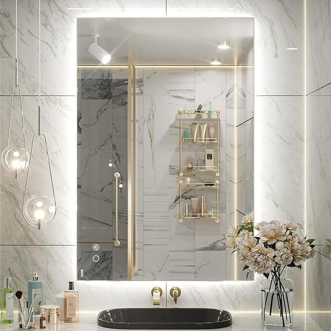 Keonjinn 24 x 40 Inch LED Bathroom Mirror with Backlit, Anti-Fog Vanity Mirror with CRI90+ HD Tempered Glass, Stepless Dimmable, High Lumen, UL Listed, Waterproof, Horizontal/Vertical