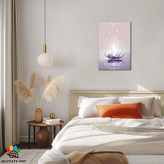 Zen Canvas Wall Art, White Lotus Flower Bloom in Water Wall Poster, Lotus Flower Canvas Art Print, Calm Relax Picture, Modern Framed Spiritual Home Artwork for Bathroom Spa Yoga Decor 24x36 inch