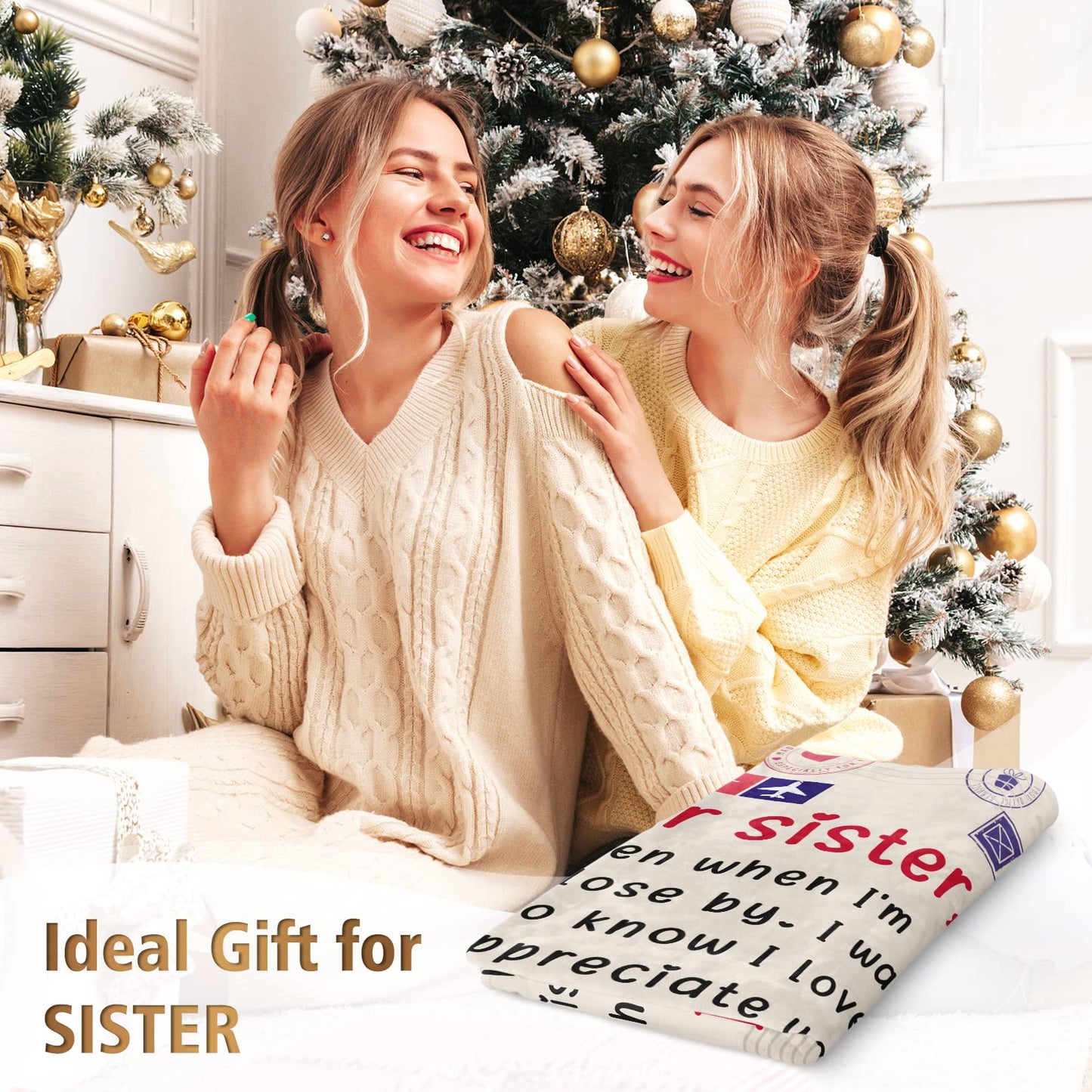 Niyewsor Sister Birthday Gifts, Sister Gifts Blanket, Sisters Gift from Sis, Present for Sisters on Mothers Day, Christmas, Dear Sis Airmail Throw Blanket, 60" * 50"