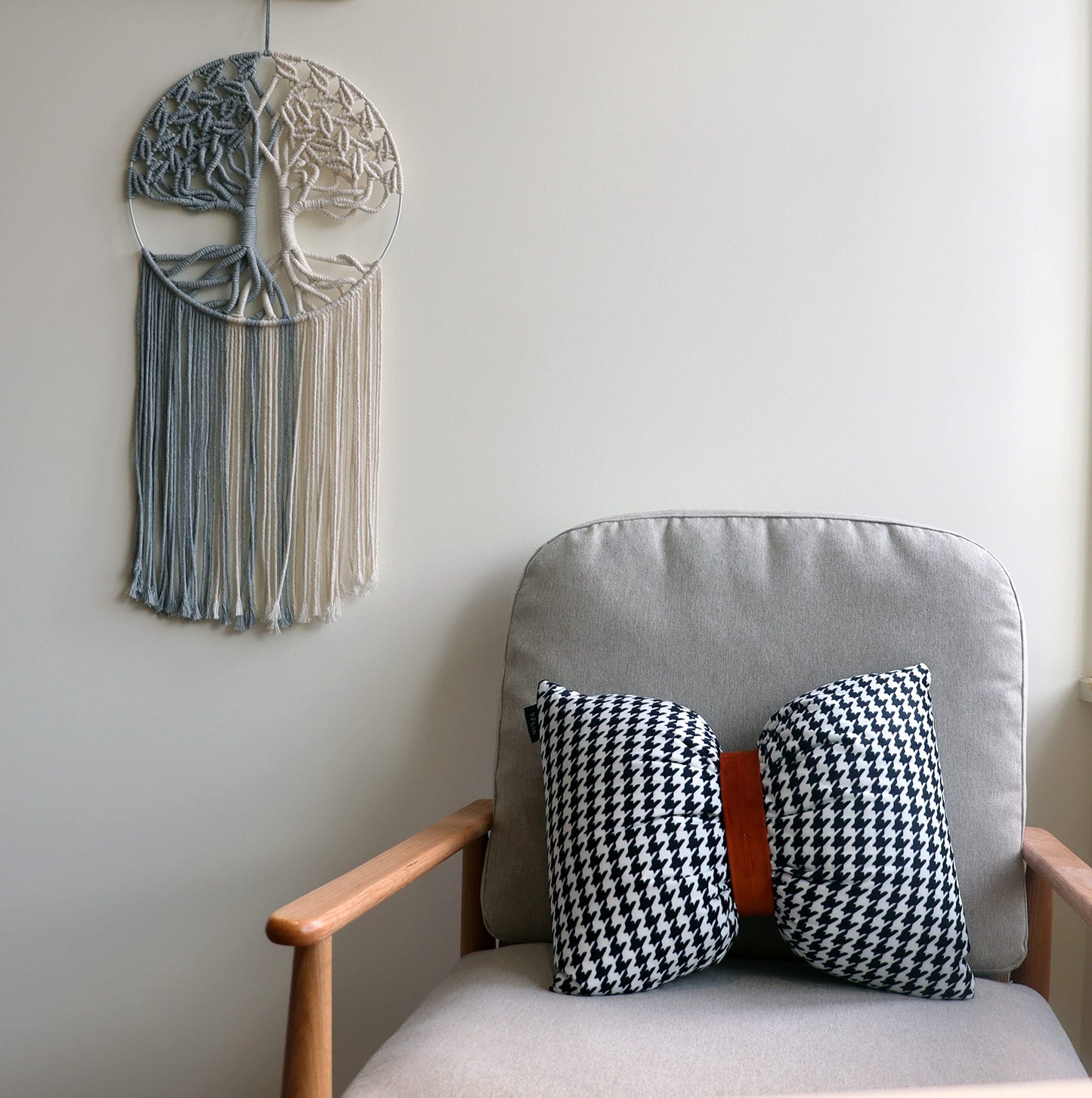 GUKALYLY Tree of Life Macrame Wall Hanging,Chic Handmade Woven Boho Home Décor,Eclectic Wall Decor for Bedroom Nursery Apartment Dorm Decoration,Gift for Teen Girl Mom(13" W X 31.5"" L) (Grey&White)"