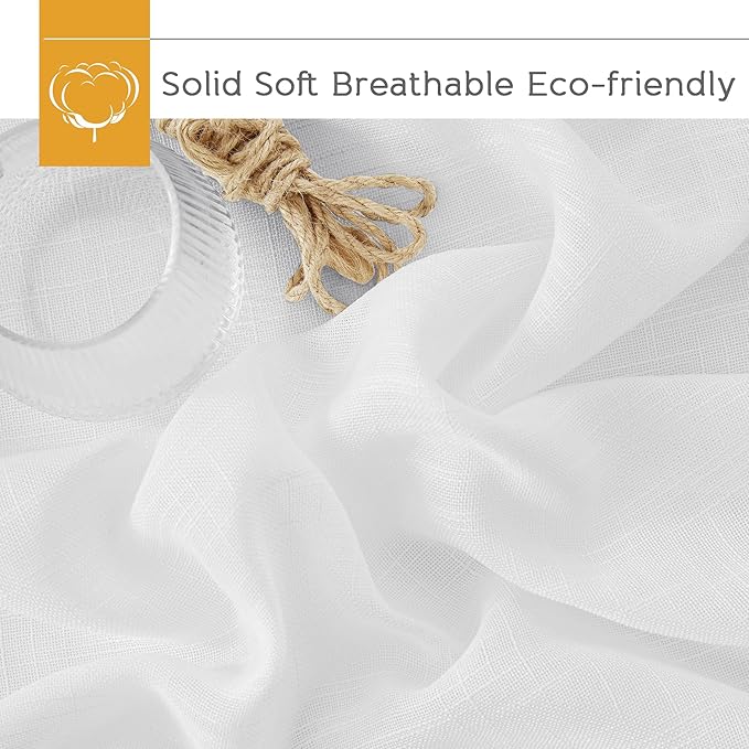 RYB HOME Short White Linen Curtains 45 inches Long, Cortinas para Cuarto Semi Sheer Curtains Rod Pocket Bedroom Kitchen Bathroom Window, White, W 52 x L 45, Set of 2