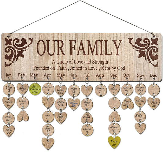 Birthday Gifts for Grandma, Wooden Family Birthday Tracker Calendar Board to Track Birthday, Mothers Day Birthday Gifts for Mom, Important Dates Reminder Plaque Wall Hanging for Mother Christmas Gift