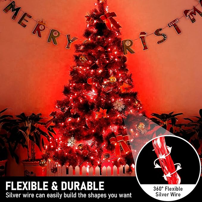 JMEXSUSS 8 Pack 50 LED Christmas Fairy Lights Battery Operated String Lights, 16ft Red Twinkle Fairy Lights Indoor Outdoor Waterproof for Mason Jars Bedroom Party Wedding Christmas Decorations