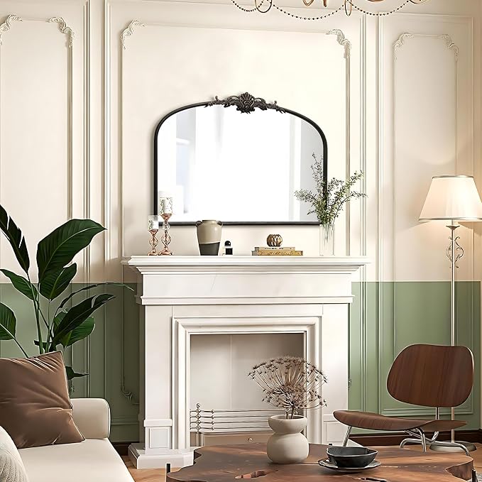 Besdomus Vintage Arched Black Mirror: 32"x24" Large Black Vintage Wall Mounted Mirror - Baroque Traditional Ornate for Living Room/Fireplace/Bathroom- Wall Decor for Interior Designers
