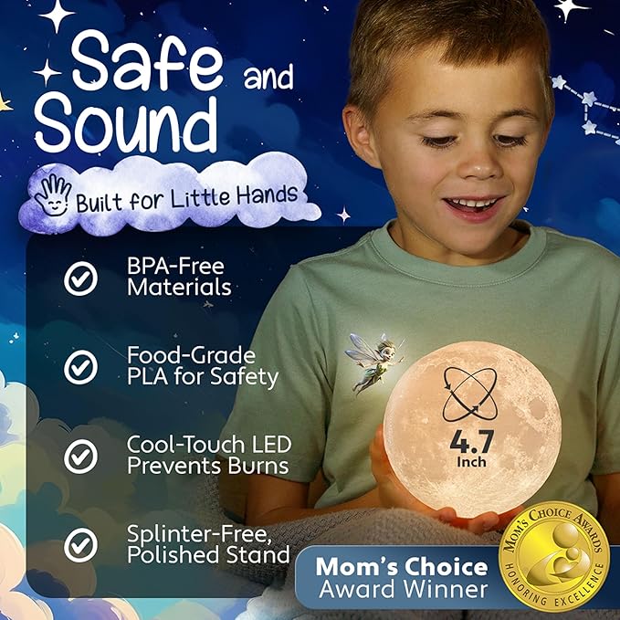 Mind-Glowing Moon Lamp - 3D Moon Night Light for Kids Bedroom - Globe Nightlight with Multi Color LED, Touch/Remote Control - Birthday Gift for Any Year Old Girls & Boys - Space Decor (4.7 inch)