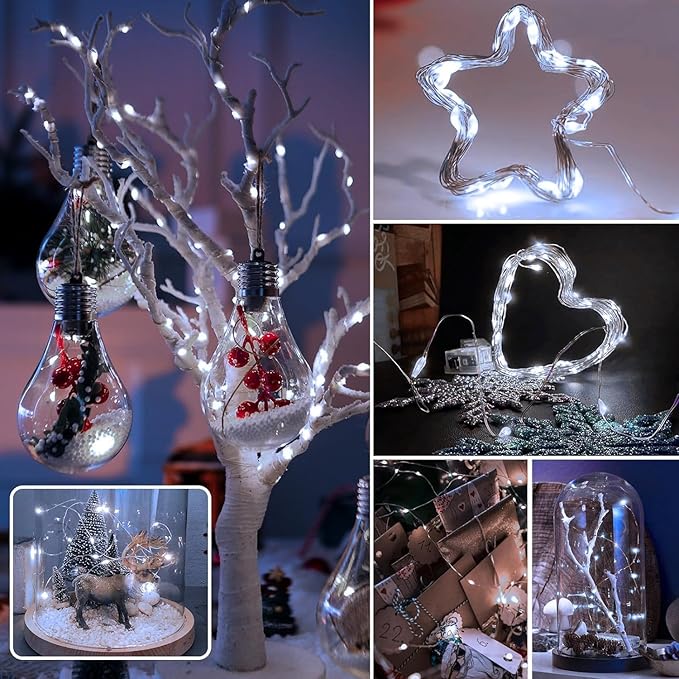 12 Pack Fairy Lights Battery Operated 7ft 20 LED Mini String Lights Twinkle Lights Silver Wire Firefly Starry Lights for Mason Jars Wedding Party Christmas Centerpiece Decor, Warm White & Cool Whtie