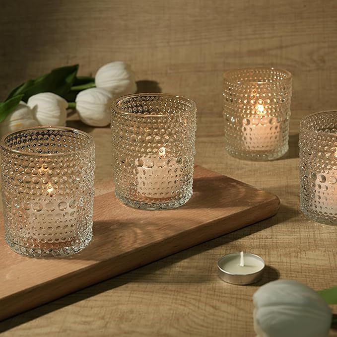 6 Pack Large Votive Candle Holders 2.7 * 3.5in, Clear DIY Wax Tea Light Candle Holder for Votives, Tealights & Pillar, Glass Candle Holders for Table Centerpiece Wedding