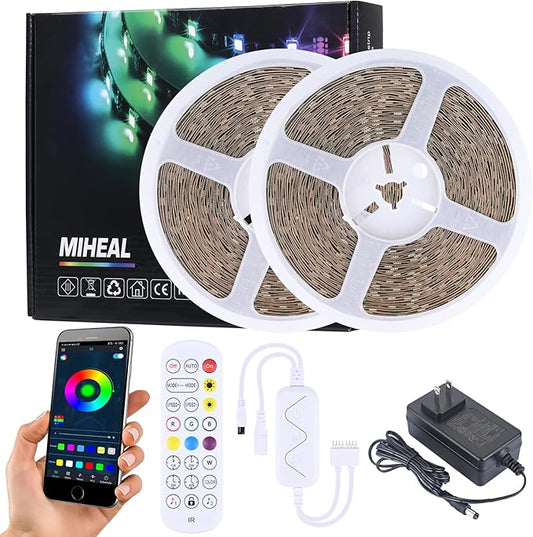 MIHEAL 80ft 5050 SMD RGB LED Strip Light Kit, Color Changing White Band Rope Lights with RF Controller and Power Supply for Home,Kitchen,Trucks,Sitting Room and Bedroom Decoration