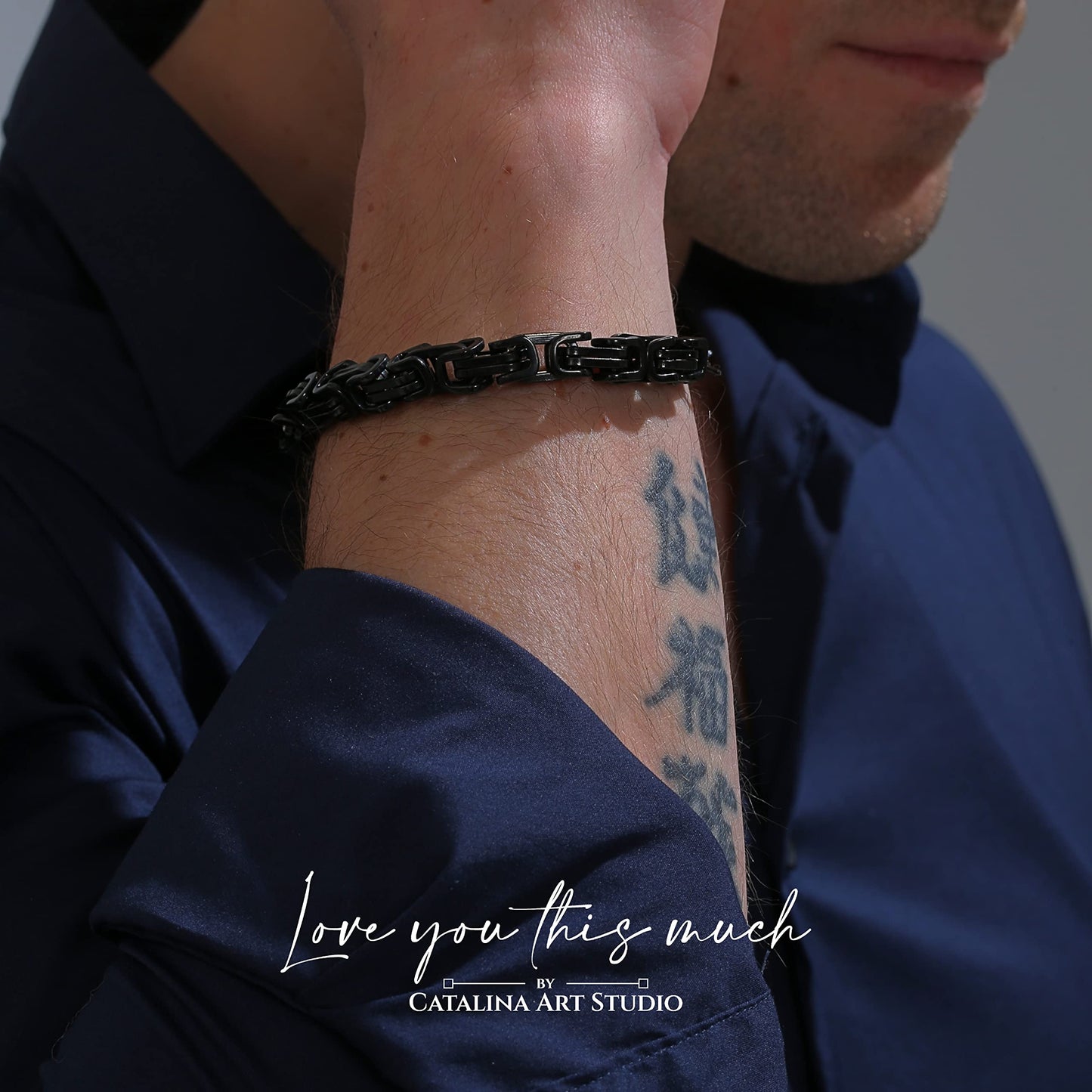 Love You This Much To My Husband Classic Steel Bracelet | Gift for Husband | Best Gift for Hubby Birthday (Twist Link Bracelet, Titan Black Finish)