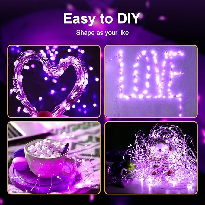 ZGWJ Fairy Lights Battery Operated, 24 Pack Purple Twinkle String Lights 20 LED 7FT Mason Jar Lights 3 Lighting Modes for Bedroom, Halloween, Christmas, Party Wedding Indoor and Outdoor Decoration