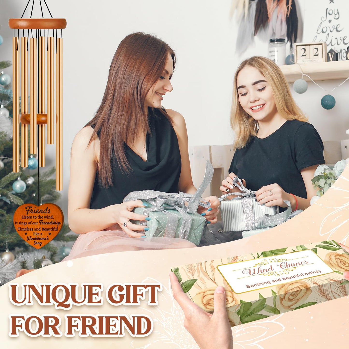 Best Friend Birthday Gifts for Women, Ideas Friendship Gifts for Women, Unique Wind Chimes for BFF, Soul Sister, Unique Outdoor Garden Decor for Female