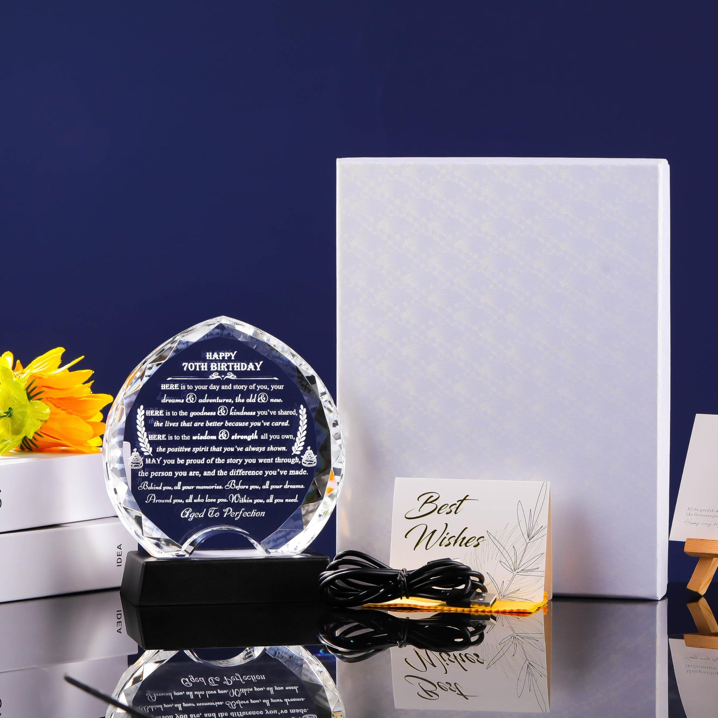 70th Birthday Gifts for Women Men with LED Light - Crystal Heart Gifts Personalized 1954 70 Year Old Birthday Present for Her Him - Happy 70th Birthday Gifts Ideas for Mom Dad Unique