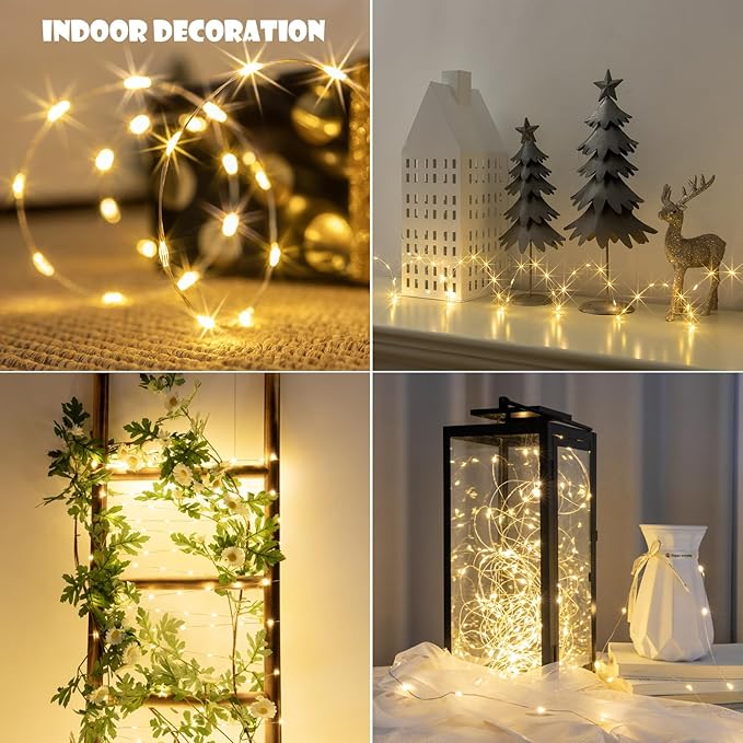 Fairy Lights Plug in,100FT 600 LEDs Waterproof Led String Lights,8 Modes Remote Twinkle Light for Bedroom Window Weddings Christmas Holiday Decoration,Silver Wire,2 Inch Led Space,Warm White